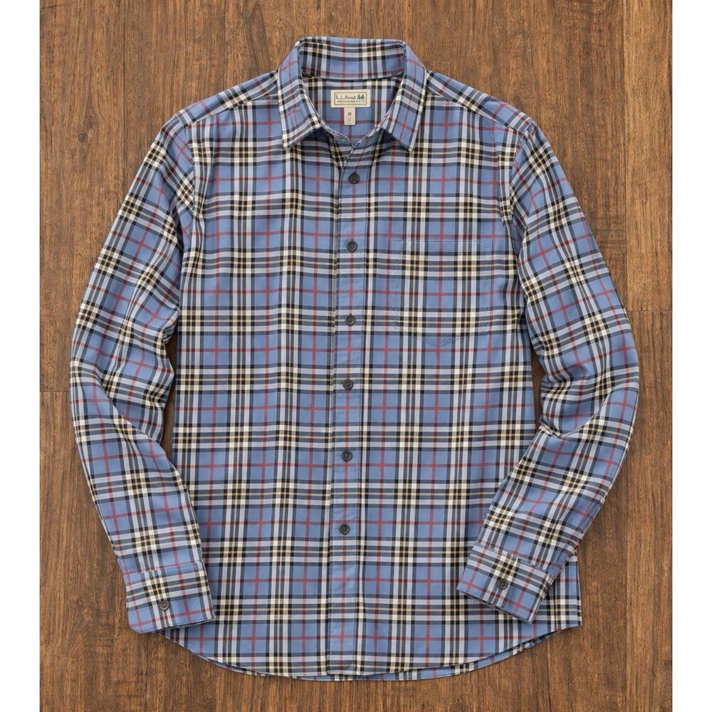 LL Bean Men’s Size MediumBlue Plaid Cotton Flannel Shirt Long Sleeve Y2K VTG